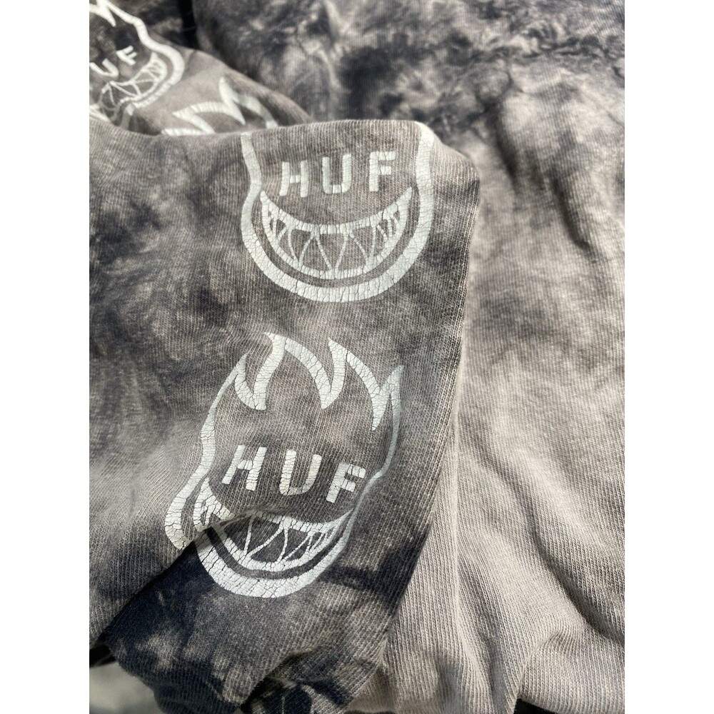 HUF x Spitfire Tie Dye Burn Faster Flame Logo Lg Sleeve Tee Black Gray Sz M FLAW - Picture 10 of 15